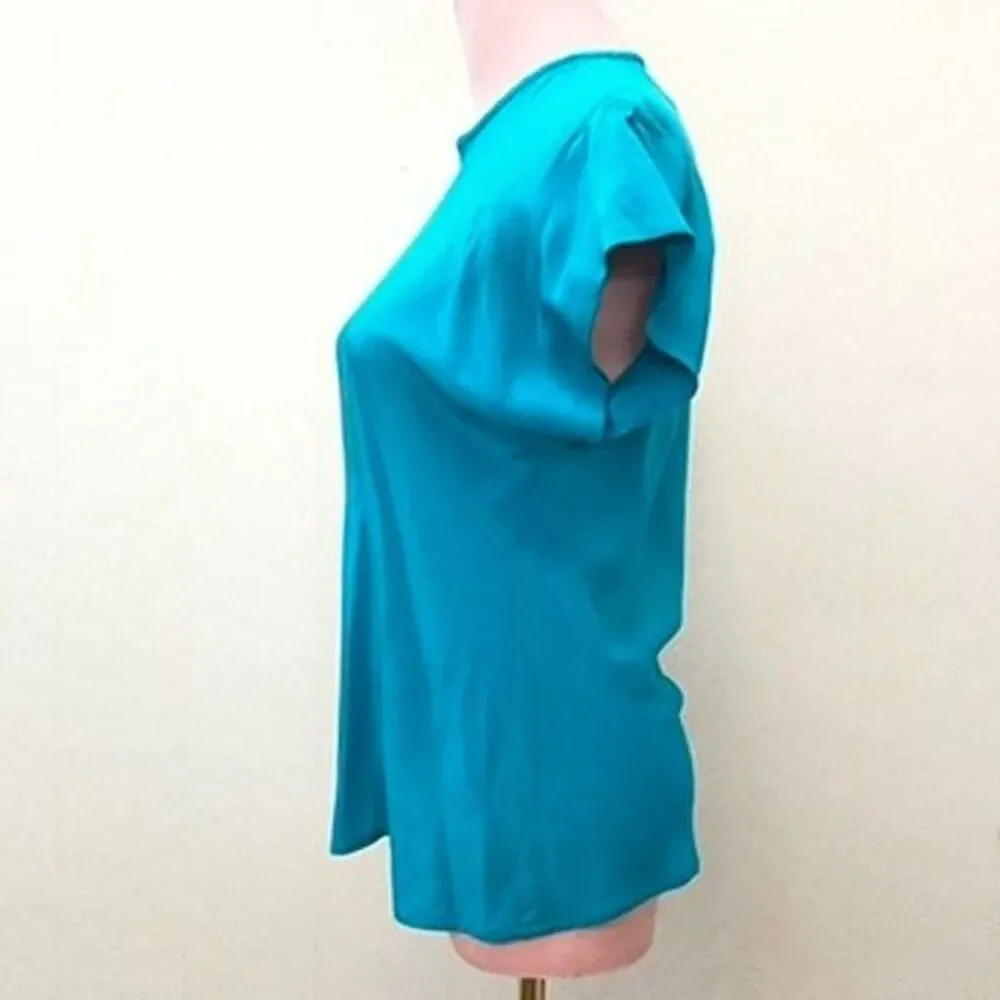 Silk Studio Petite By Claude Bennett Flutter Sleeve Teal Silk Top Womens Size XS
